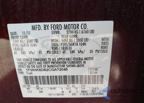2012 Ford Explorer Xlt from USA, damaged, VIN 1FMHK8D82CGA72045